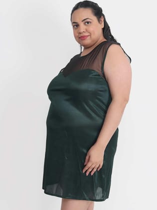 Plus Size Sexy Net & Satin Green Babydoll Bikini Dress for Honeymoon BB31Gb