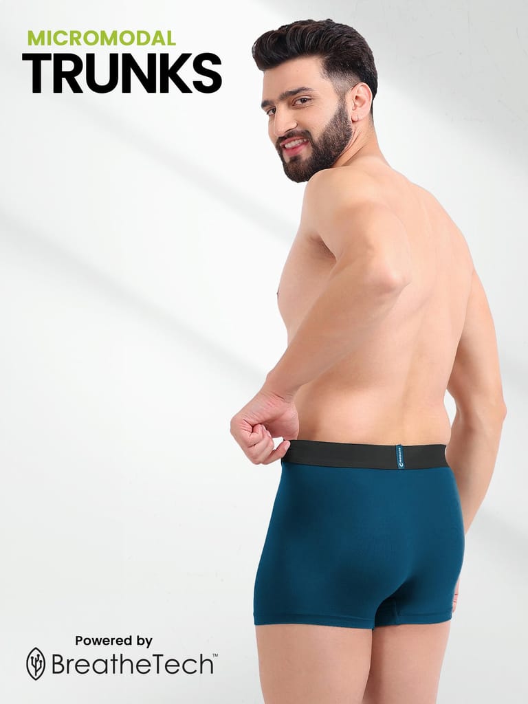 Freecultr Men's Underwear Anti Bacterial Micromodal Airsoft Trunk - Non Itch No Chaffing Sweat Proof - Pack of 2-Pot Black,Midnight Blue