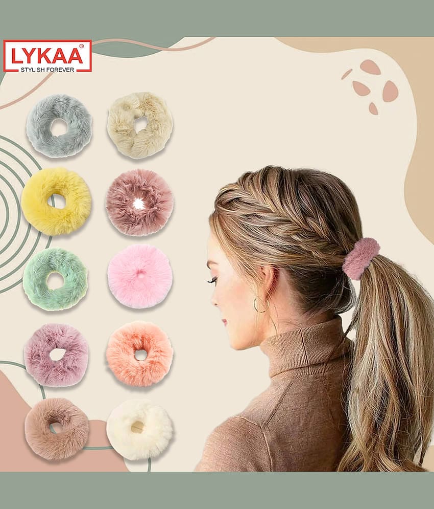 Lykaa Fancy Spongy Hair Rubber Band Hair Scrunchie Elastic Ponytail Holder For Girls- Set of 10