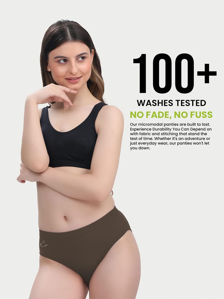 Freecultr Women’s Micromodal Mid-Rise Hipster | Super Soft & Breathable Fabric | Medium Rear Coverage | Comfortable Stretch Elastic | Pack of 3 |Color - Sable Black,Avocado Green,Coffee