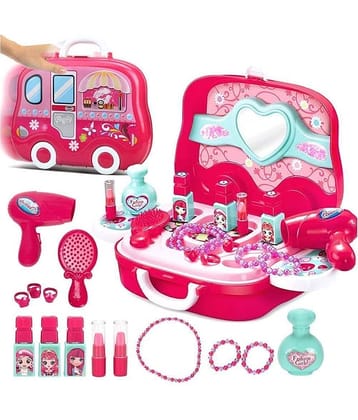 Beauty Makeup Pretend Play Toy Set for Girl with Makeup Accessories and Carry Suitcase,Plastic,(Multicolor)