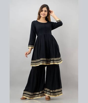 ASHISH PRINT - Black Frock Style Rayon Women's Stitched Salwar Suit ( Pack of 1 )