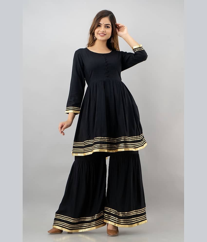 ASHISH PRINT - Black Frock Style Rayon Women's Stitched Salwar Suit ( Pack of 1 )