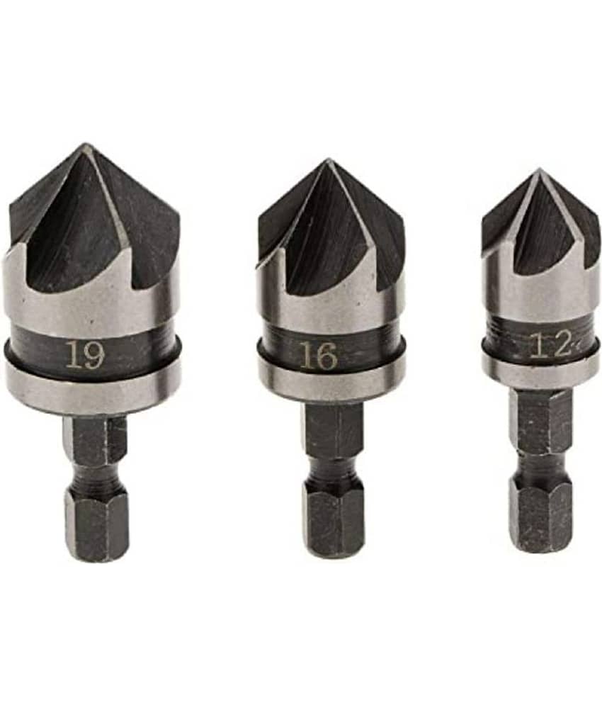 SHB Hex 12, 16, 19Mm Countersink Power Drill Bit Bore Set for Wood Metal (1/4-inch) - Set of 3