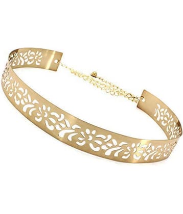 Livisorb Women's Female Ferns and Petal designed Metal Waist Band Belt Free size, width 3.5cm Golden colour, for Casual dress and special occasions