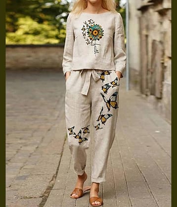 Sidhidata Women Printed Top With Trousers Co-Ord Set ( Cream )