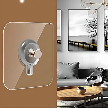 JIALTO 10 Pcs Self Adhesive 6mm Wall Hanger Nail Hook for Photo Painting Frame, Clothes, Clock, Kitchen, Bathroom - Transparent, Adhesive Without Wall Drilling, Stainless Steel, Heavy Duty Hook