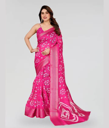 HEMA SILK MILLS Cotton Blend Printed Regular Saree With Unstitched Blouse Piece ( Pink )