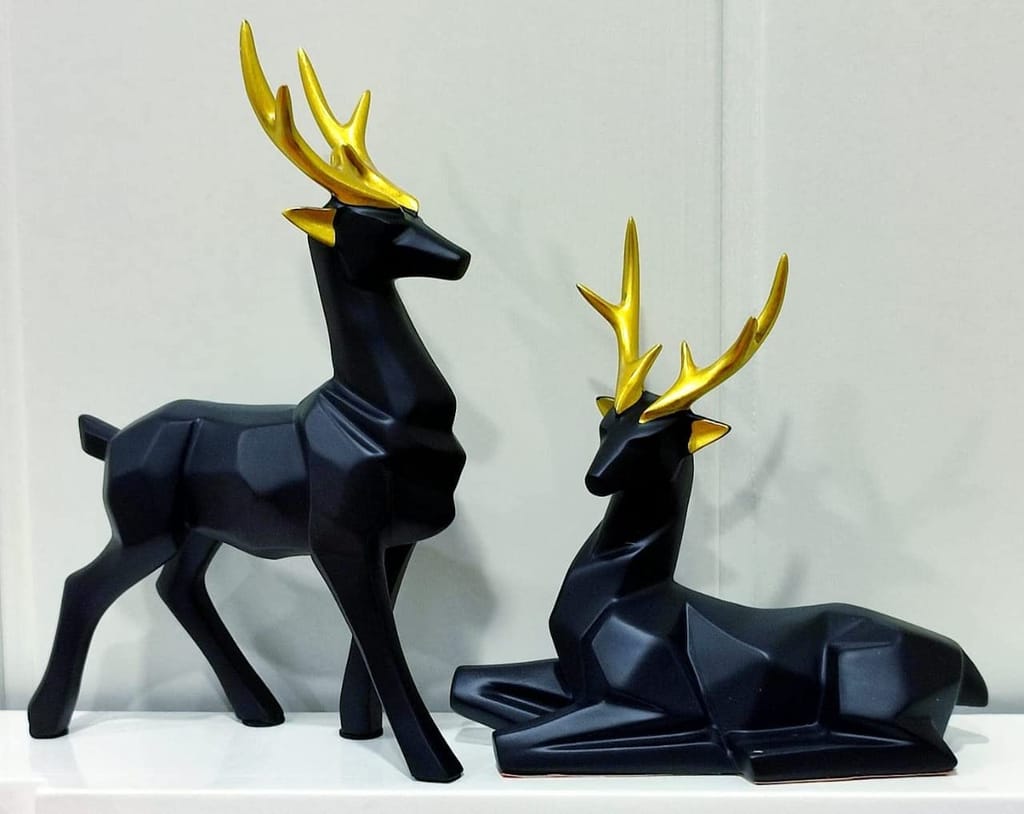 Black Hiran/Deer Showpiece for Table Decoration of Home and Office Set of 2.