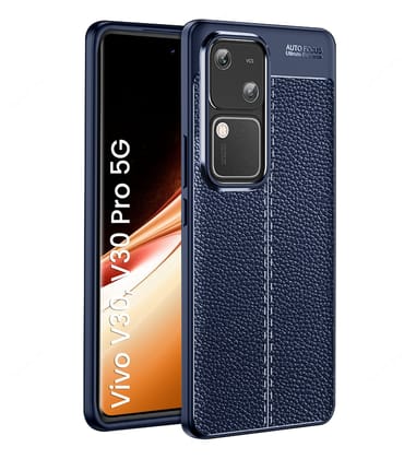 Vegan Leather Rugged Flexible TPU Series Shockproof Armor Back Cover for Vivo V30 5G, Vivo V30 Pro 5G, 6.78 inch, Blue