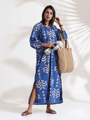 trueBrowns Blue Cotton Print Dress - Blue  (S)
