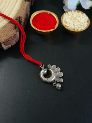 Silver Polish Peacock Chuda Rakhi with Ghungroo | Sarichka Fashion