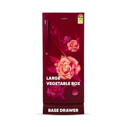 CANDY 190 L 4 Star Direct Cool Single Door Flower Design Energy Efficient Refrigerator with Base stand Drawer (Red Rose, CSD2004DRF) CANDY 190 L 4 Star Direct Cool Single Door Flower Design Energy Efficient Refrigerator with Base stand Drawer (Red Rose, 