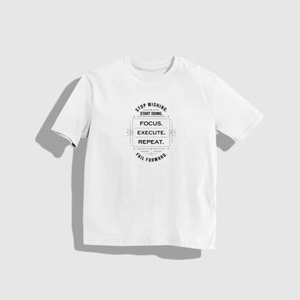 Start doing T-shirt- Round Neck Drop Shoulder Graphic Printed Oversized Cotton T-shirt-S / White