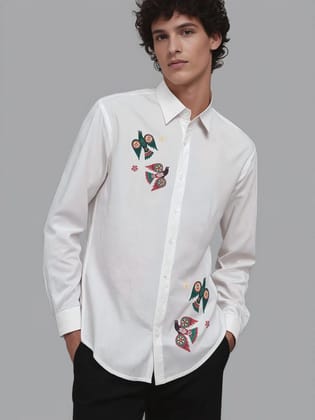 White Printed Casual Shirt-WHITE / S