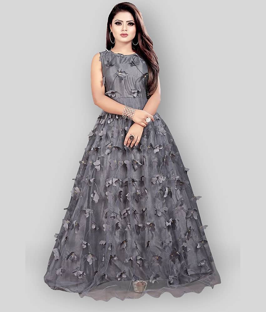 JULEE - Red Flared Net Women's Stitched Ethnic Gown ( Pack of 1 )