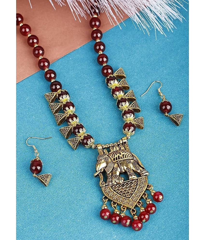 Sunhari Jewels Maroon Alloy Necklace Set ( Pack of 1 )