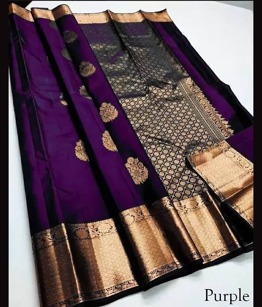 Today Deal Silk Woven Saree With Unstitched Blouse Piece ( Purple )