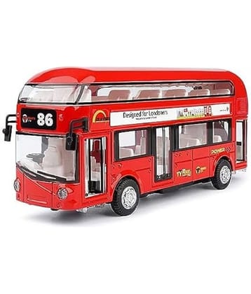 FEDIFU Diecast Double Decker London Bus Toy Metal Alloy Bus for Kids Light Music Open Door Collection Friction Bus Toys for Kids