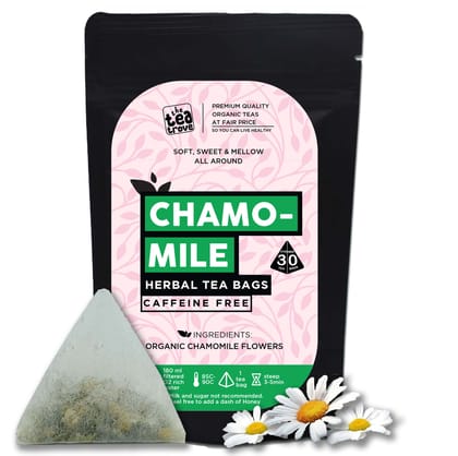 TheTeaTrove Chamomile Tea Bags Organic - 30 Pyramid Chamomile Flower Tea Bags in Resealable pouch - Caffeine Free Camomile tea Bag for sleep and Stress relief tea - Steep Hot Or Iced | Pack of 1