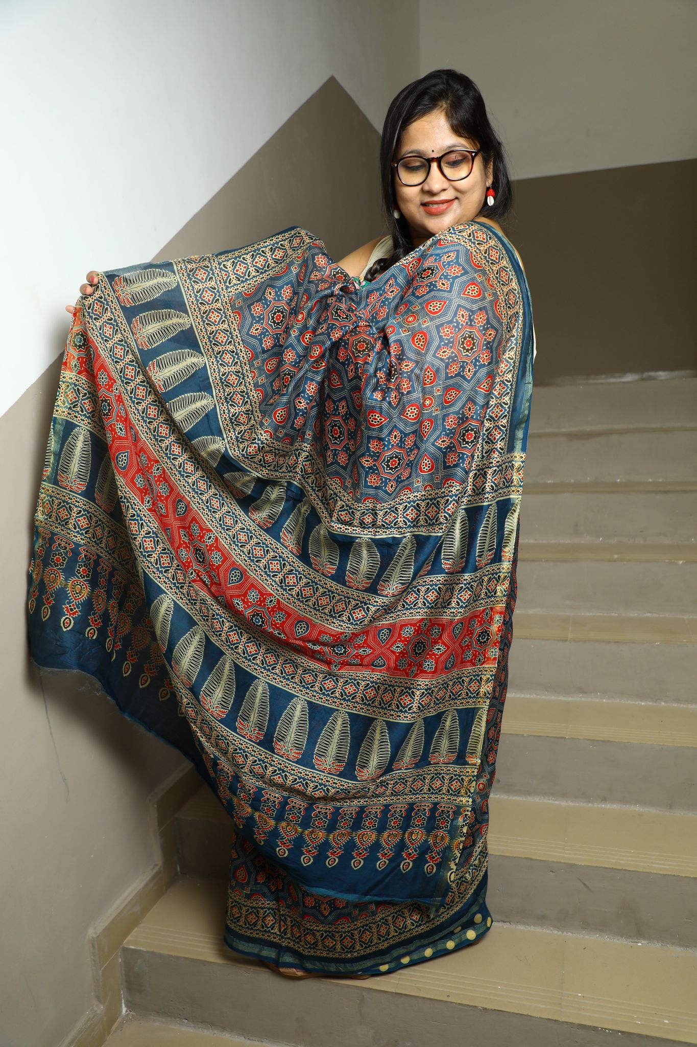 Mehfil-Ajrakh Printed Chanderi Silk / Chanderi Silk / Blue