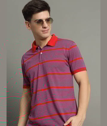 GET GOLF Pack of 1 Cotton Blend Regular Fit Striped Half Sleeves Men's Polo T Shirt ( Red )