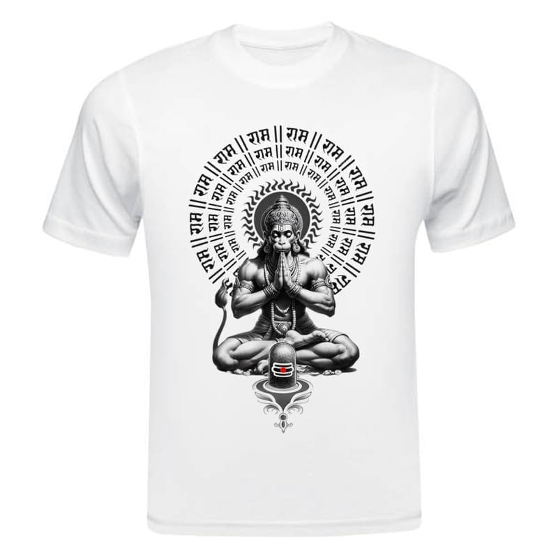 TERA MERA GIFT, Shri Hanuman Jayanti Graphic T-Shirt, White Polyster, Religious Festival Design AA2