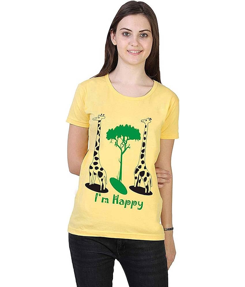 MIST N FOGG Women Cotton Regular Fit Round Neck T-Shirt ( Yellow )