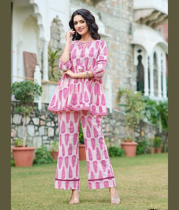 VIBEVISION Women Printed Top With Trousers Co-Ord Set ( Cream )