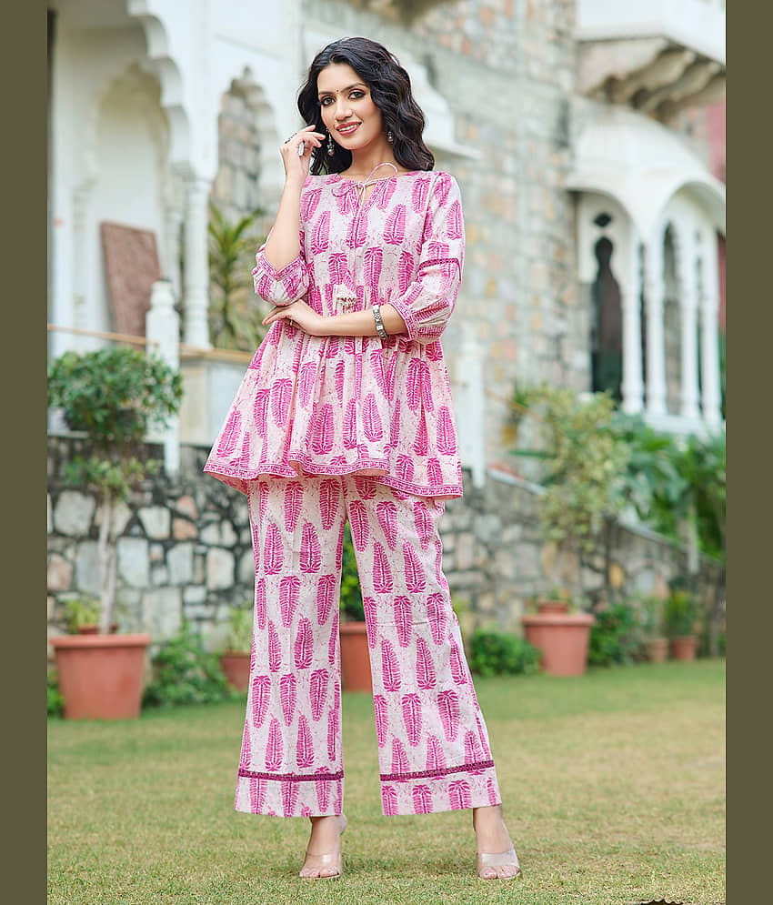 VIBEVISION Women Printed Top With Trousers Co-Ord Set ( Cream )