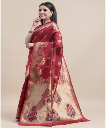 Women's Kanjivaram Silk Designer Weaving Saree with Unstitched Blouse (Red, 5.50 Mtrs)
