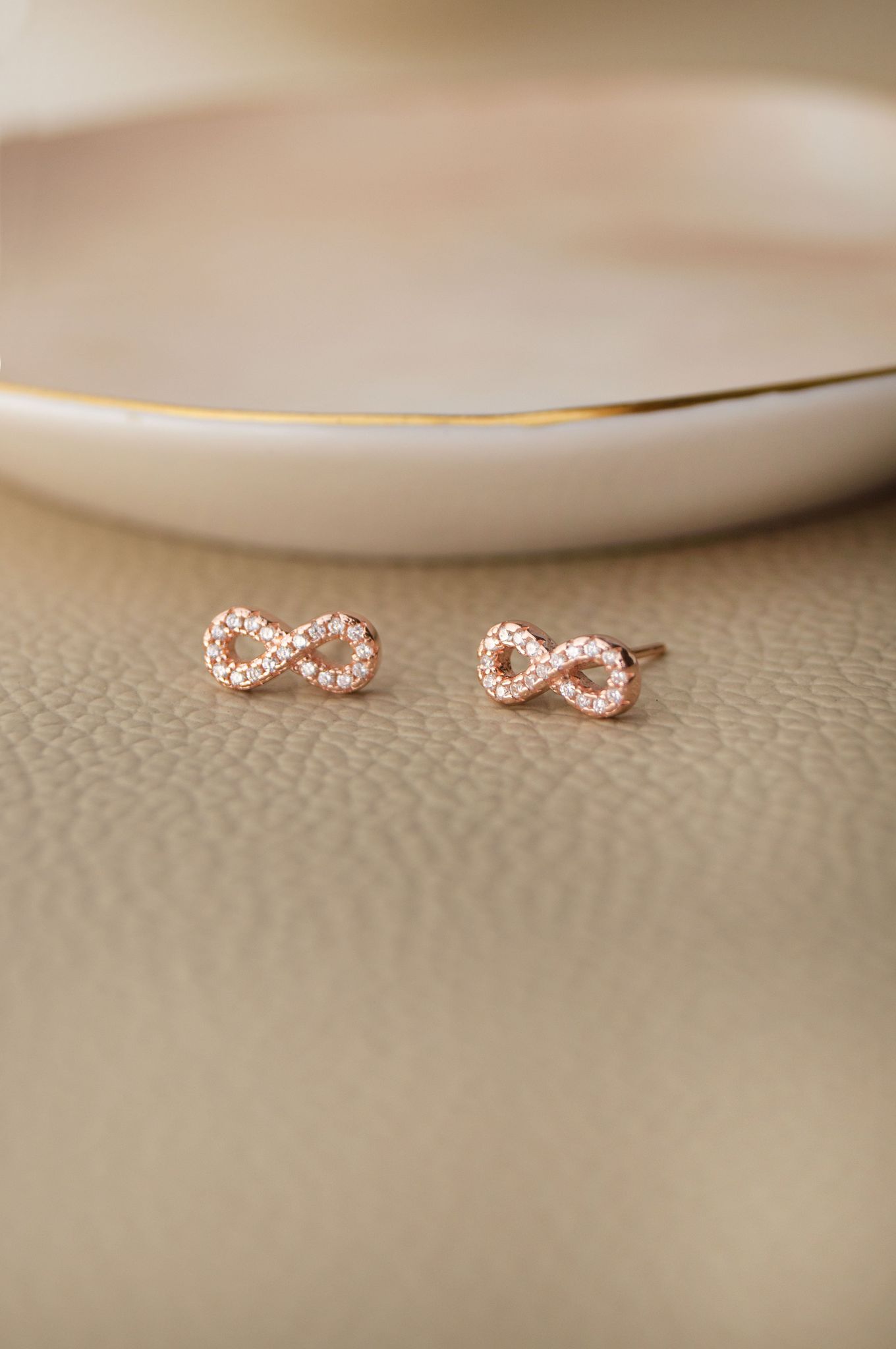 Sparkling Infinity Rose Gold Plated Sterling Silver Stud Earrings-Rose