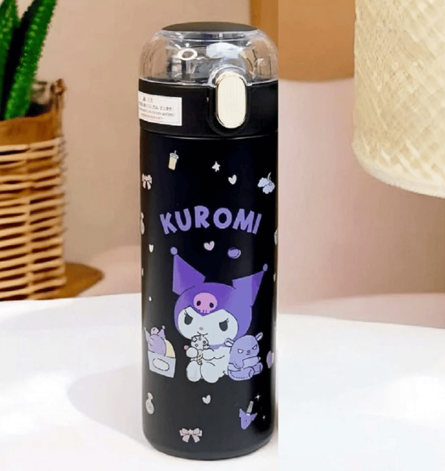 Stainless Steel Kuromi Water Bottle , Kuromi Sipper with Straw 350 ML