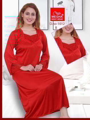 Satin Plain Night Gown Longsleeve Fancy