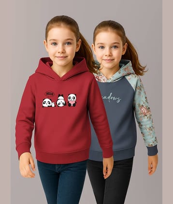 HELLCAT Pack of 2 Girls Cotton Blend Sweatshirt ( Maroon )