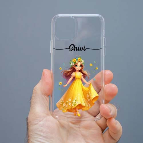 Personalized Cute Girl Transparent Silicon Case Customised with Name for Oppo, Vivo, Redmi, Realme, Poco, Mi, OnePlus, Samsung, iPhone, and More - design 78