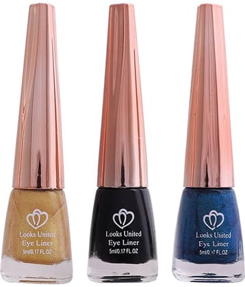 Looks United Metallic Long Lasting Intense Single Stroke Fashion Eyeliner (Metallic Canary Yellow, Coal Black, Looks United Metallic Blue Orchid)Pack Of 3