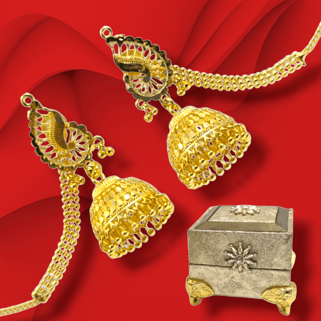 Opulent Gold-Plated Double Curtain Jhumka Earrings – Traditional Indian Bridal Jewelry for Special Occasions