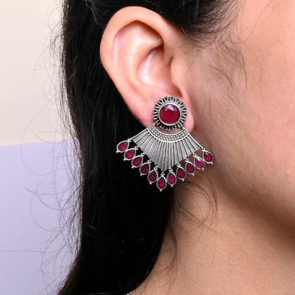 Stone Studded Oxidised Studs | Sarichka-Maroon