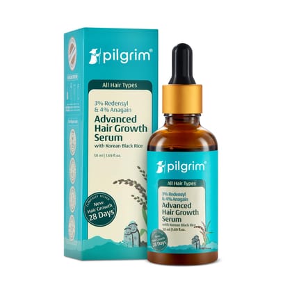 PILGRIM Redensyl 3%+Anagain 4% Advanced Hair Growth Serum For Scalp (50Ml) With Rosemary & Korean Black Rice, Controls Hair Fall, Stimulates, Increases Hair Density|Hairgrowth Serum For Unisex PILGRIM Redensyl 3%+Anagain 4% Advanced Hair Growth Serum For