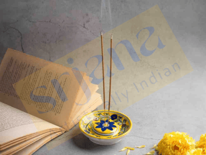 Srjana Handcrafted Blue Pottery Round Incense Stick Holder 1 pc