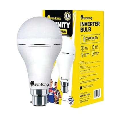 sun King 9W LED Light Inverter Bulb Rechargeable with 2200 mAh, B-22 Base and 4 hours Power Backup (Cool White Color) 4 hrs Bulb Emergency Light  (White)
