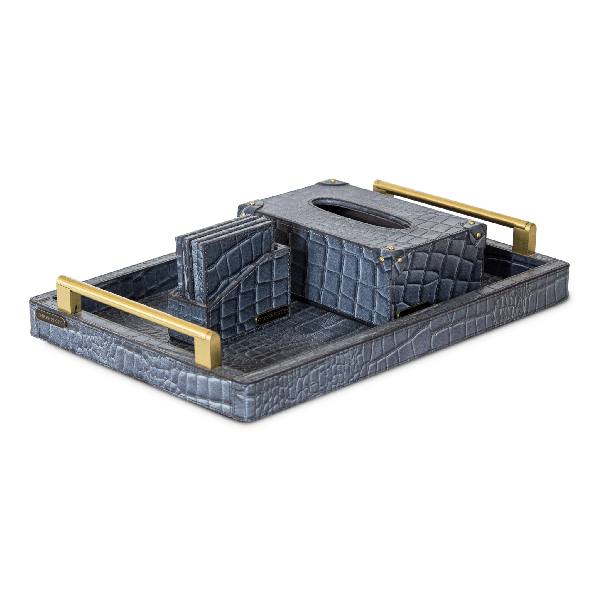 Eden Tray Set with Tissue Box & Coasters Grey-Grey