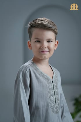 Zagora Grey Moroccan Thobe For Boys-B1