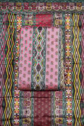 Pink Colour Mirror work Unstitched Suit Fabric with Printed Dupatta-Pink