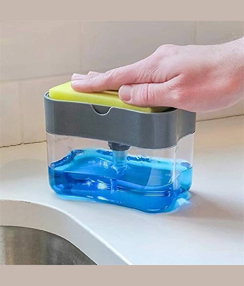 VillWin 2 in 1 Soap Pump Dispenser for Dishwasher Liquid Soap Sponge Holder Free Sponge, Plastic