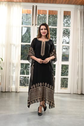 GOLD HAND EMBROIDERY BLACK KAFTAN-BLACK / L