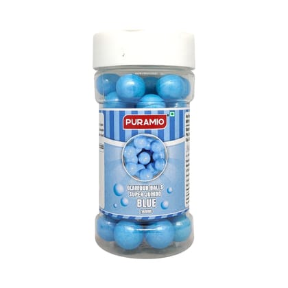 Puramio Glamour Balls Super Jumbo - Blue (14mm) For Cake Decoration, 125 gm