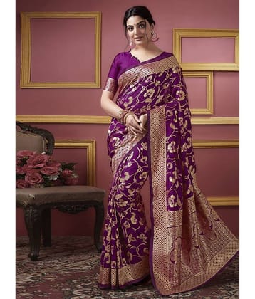 Samah Art Silk Printed Saree With Unstitched Blouse Piece ( Rani )