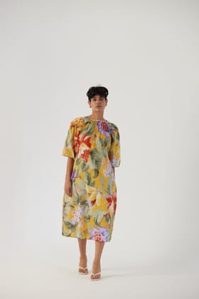 Allora Yellow Midi Dress-XS